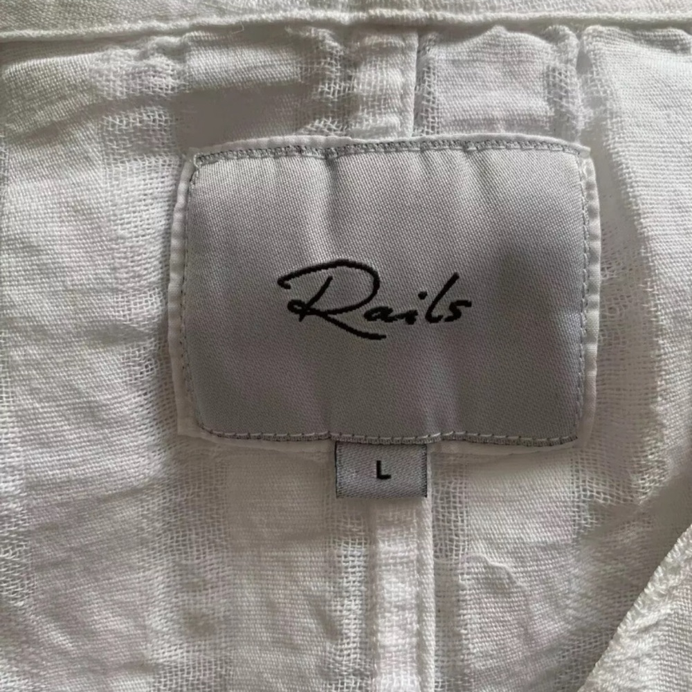 Rails Thea powder check Textured White Blouse Top L Large Versatile Tie Waist - Picture 6 of 9